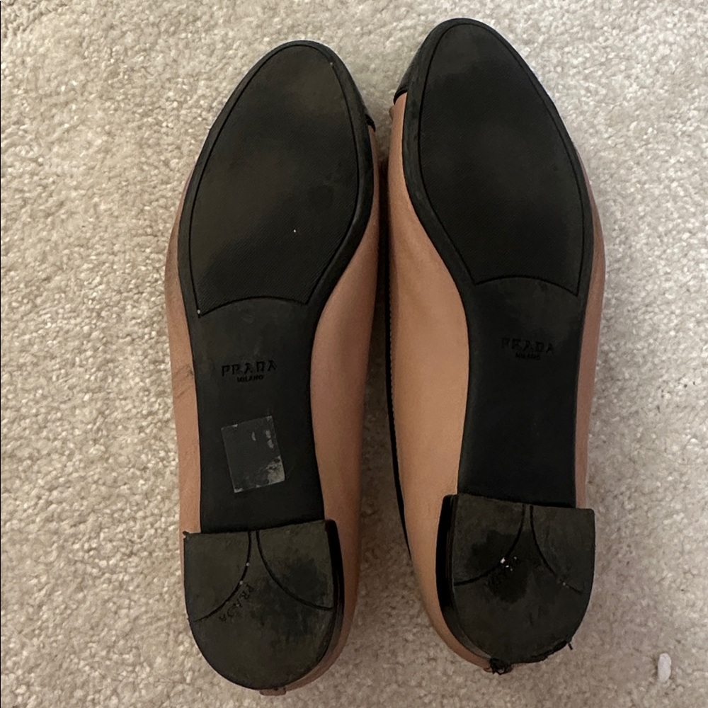 Prada Pink-Tan and Black Patent Cap-Toe Ballet Flats - Picture 4 of 6